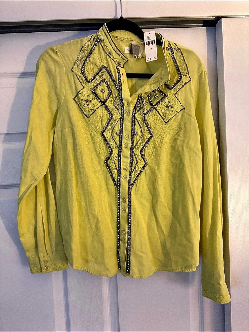 Johnny Was Charity Blouse Embellished Blouse in Yellow Size Medium NWT